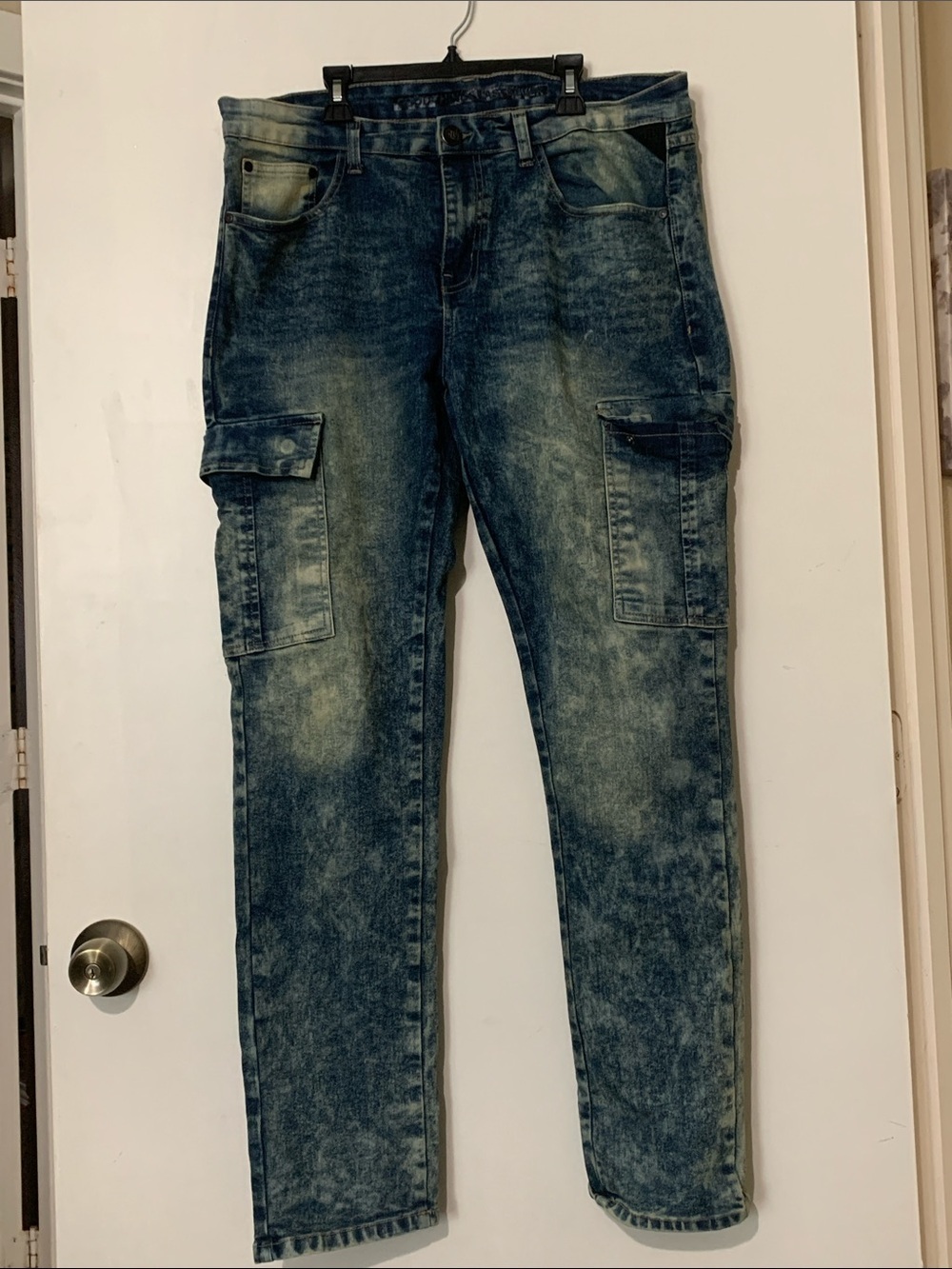 Slim Straight Cargo Jeans - Washed Blue - Picture 1 of 6